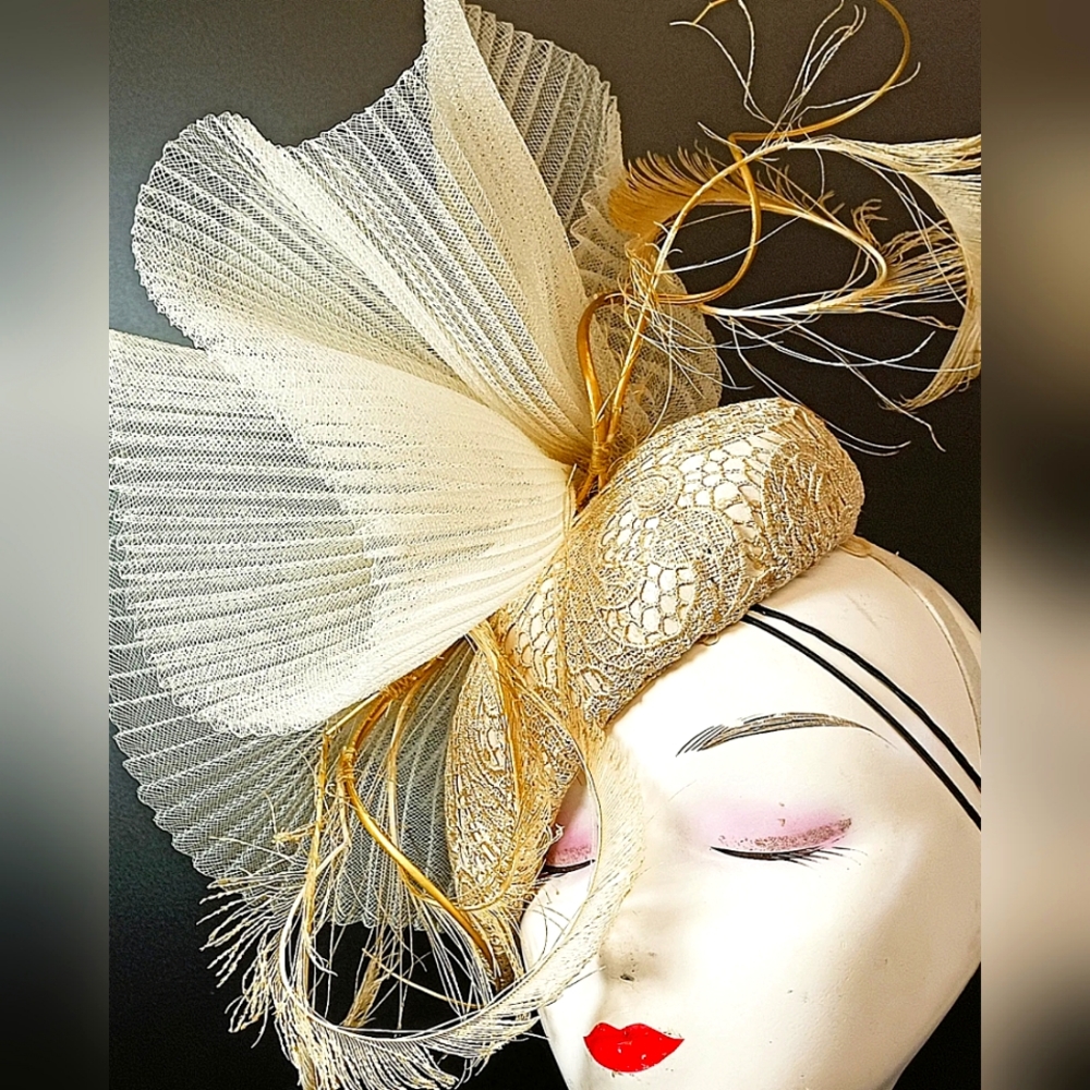 Beige Lace Covered Fascinator